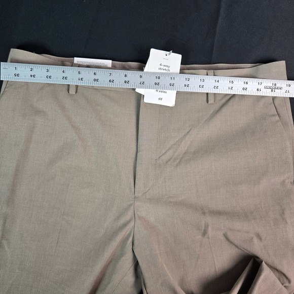 H&M Slim Fit 4 Way Stretch Mens Dress Pants Khaki Tan Size 38x32 NEW - Picture 6 of 11
